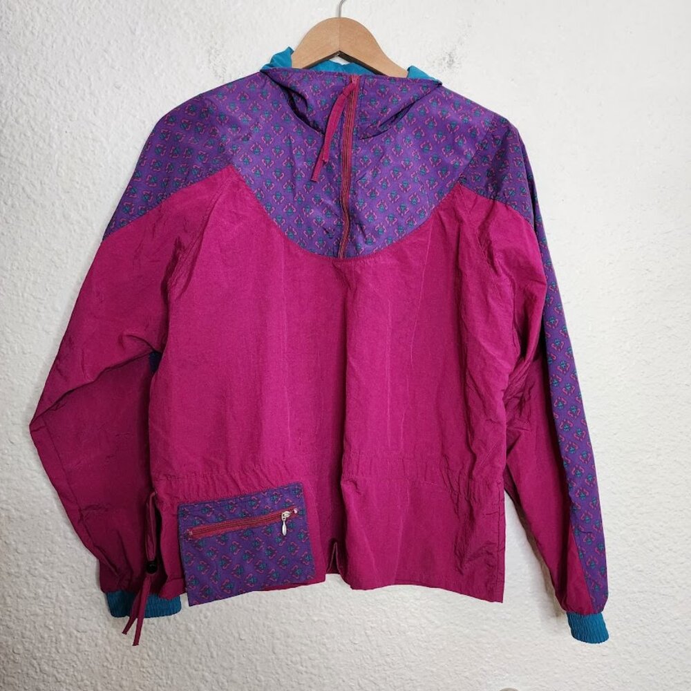 Duffel Sportswear Vintage Windbreaker Jacket Pink Purple Teal Women's Size Med